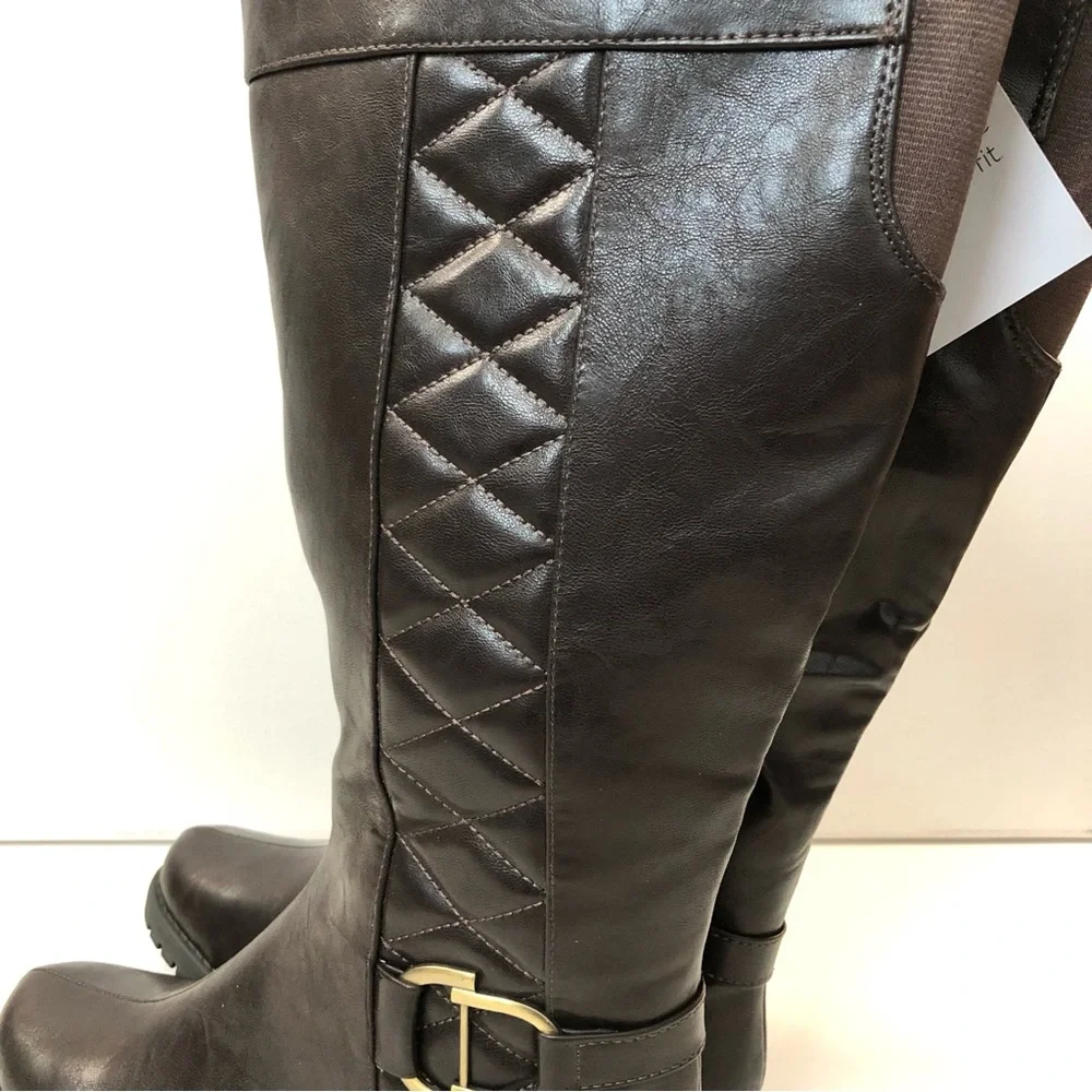 Life Stride Marvelous Dark Brown Faux Leather Wide Calf Knee High Boots Size 6.5